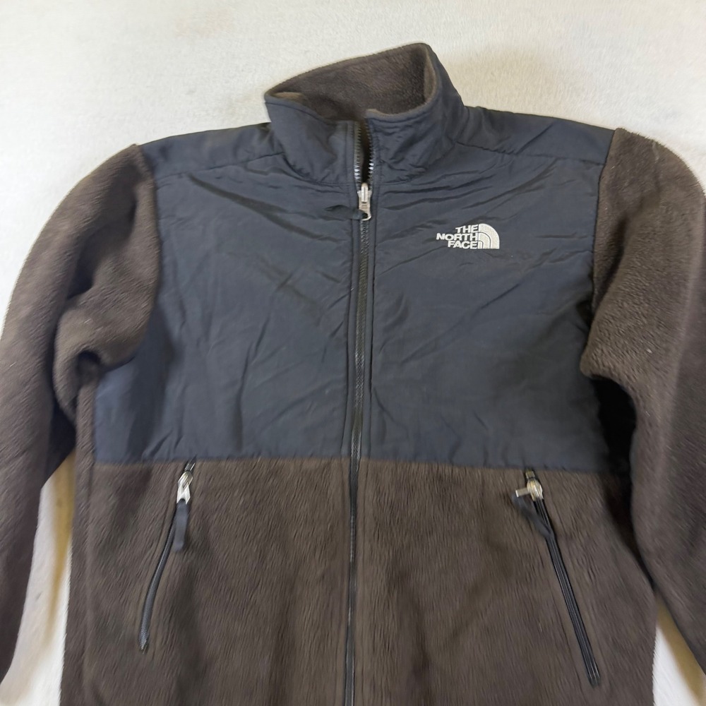 The North Face Denali Fleece Jacket Boys Large Brown Black‎ Full Zip Mock Neck